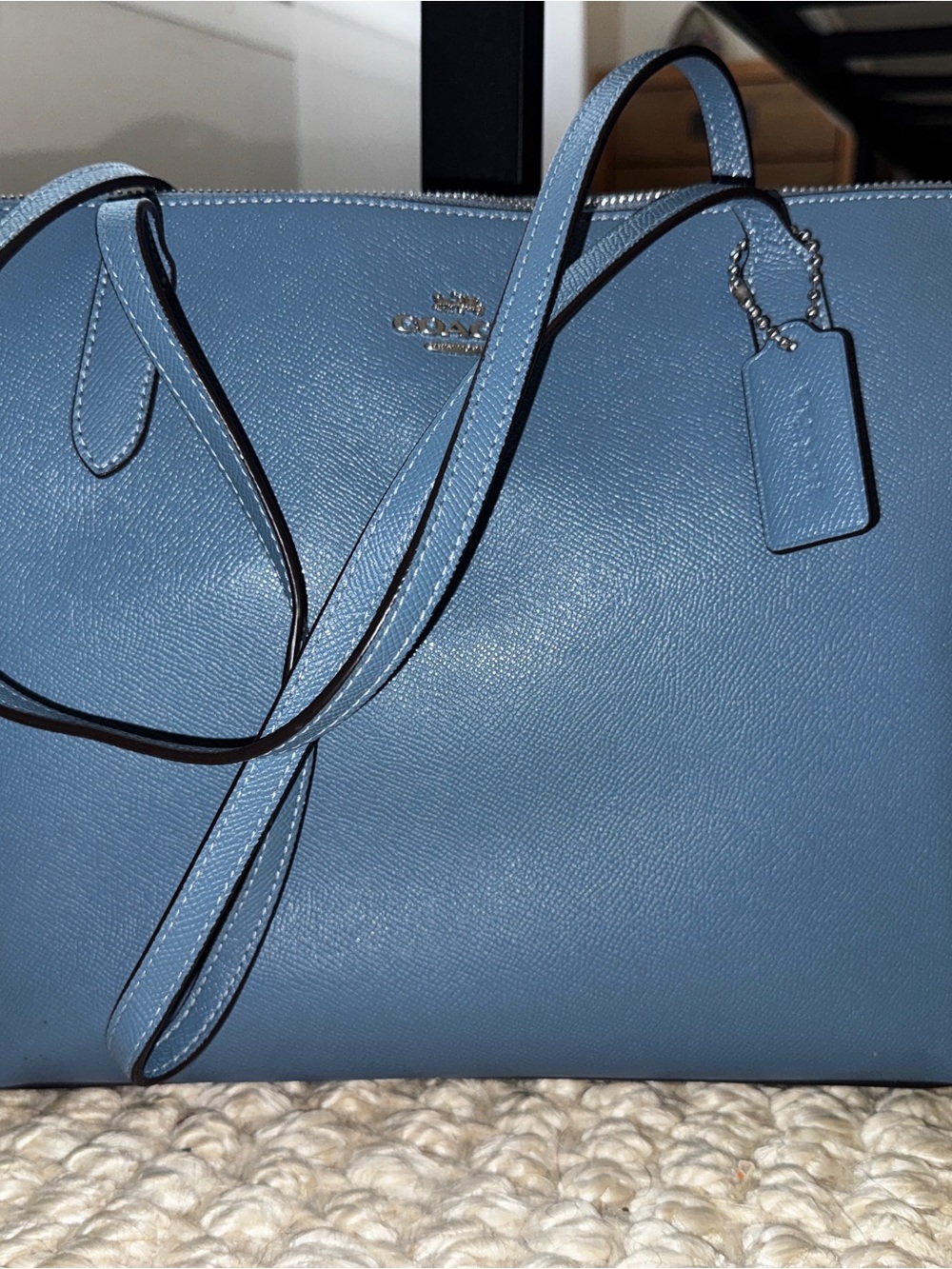 Coach Light Blue Leather Tote with Silver Hardware